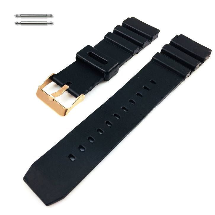 Wenger Compatible Black Rubber Silicone Diver's Style Replacement Watch Band Strap Rose Gold Buckle #4031RG
