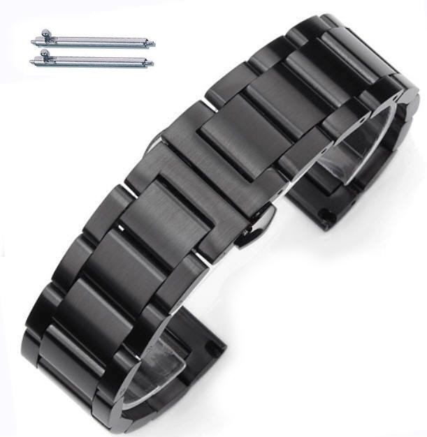 Wenger Compatible Black Stainless Steel Brushed Replacement Watch Band Strap Butterfly Clasp #5072