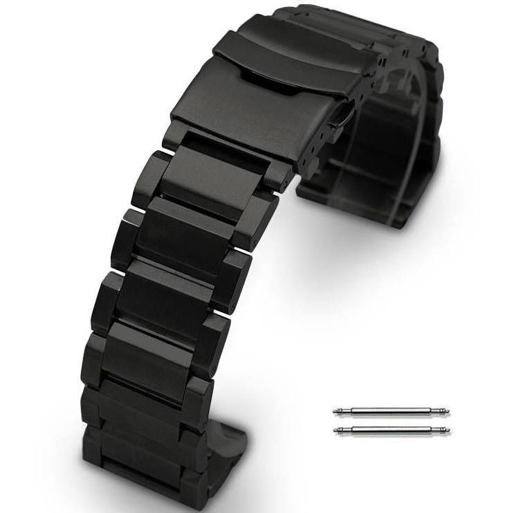 Wenger Compatible Black Stainless Steel Links Bracelet Replacement Watch Band Strap Double Clasp #5002