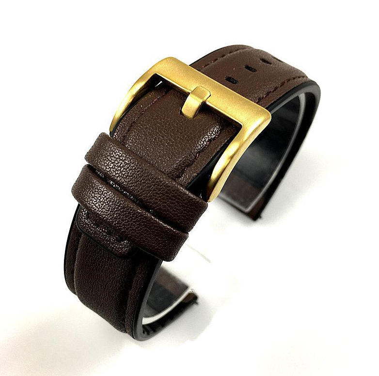 Wenger Compatible Brown Leather Watch Strap Quick Release Band Gold Buckle #1522
