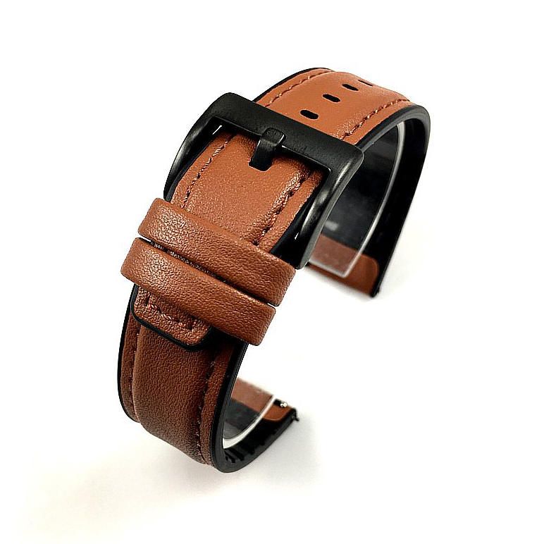 Wenger Compatible Light Brown Leather Watch Strap Quick Release Band Black Buckle #1518