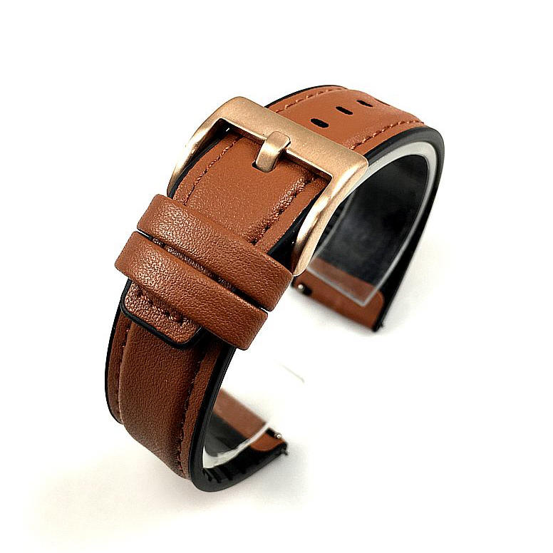 Wenger Compatible Light Brown Leather Watch Strap Quick Release Band Rose Gold Buckle #1528
