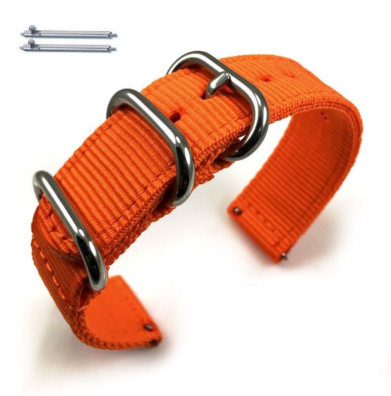 Wenger Compatible Orange Nylon Watch Band Strap Belt Army Military Ballistic Silver Buckle #6037