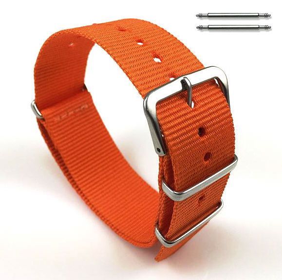 Wenger Compatible Orange One Piece Slip Through Nylon Watch Band Strap Silver Steel Buckle #6003