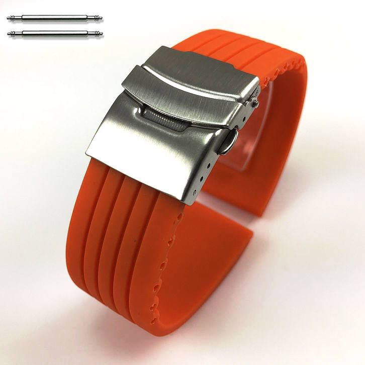 Wenger Compatible Orange Rubber Silicone Replacement Watch Band Strap Double Locking Steel Buckle #4013