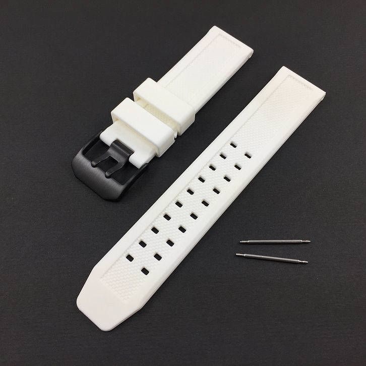 Wenger Compatible Off White Rubber Silicone Replacement Watch Band Strap PVD Black Steel Buckle #4052