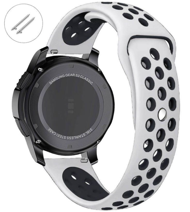 White & Black Silicone Replacement 20mm Watch Band Strap Quick Release Pins #4081