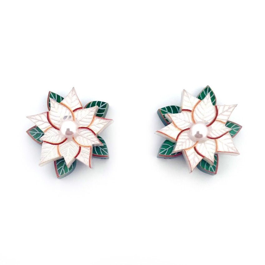 White Gingerbread Poinsettia Stud Earrings By Wintersheart
