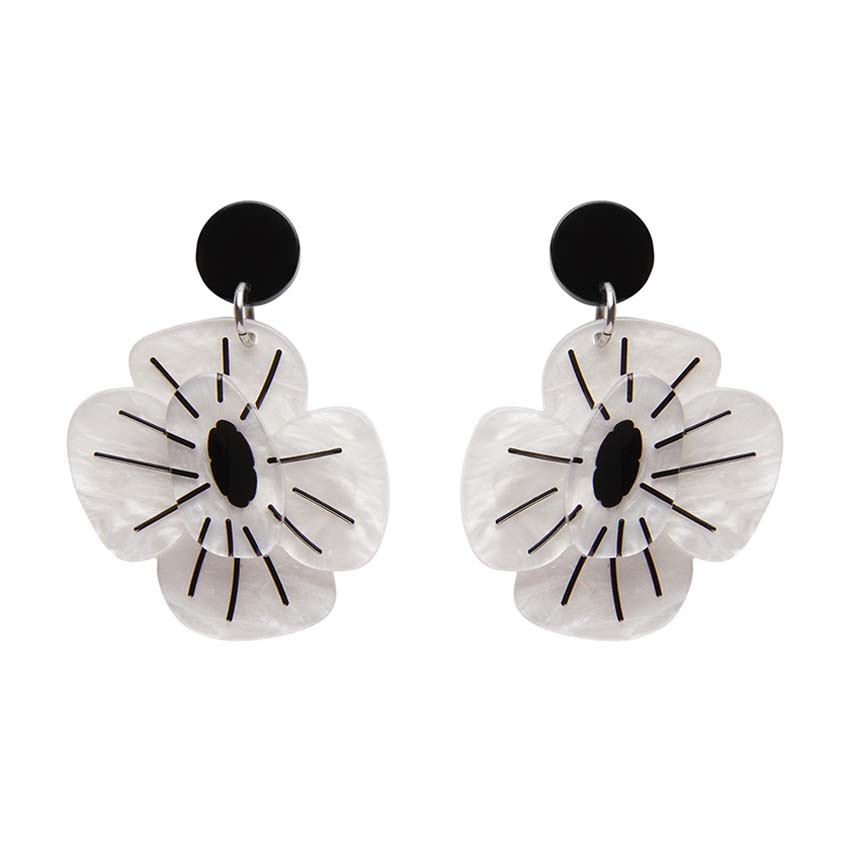 White Remembrance Poppy Drop Earrings By Erstwilder