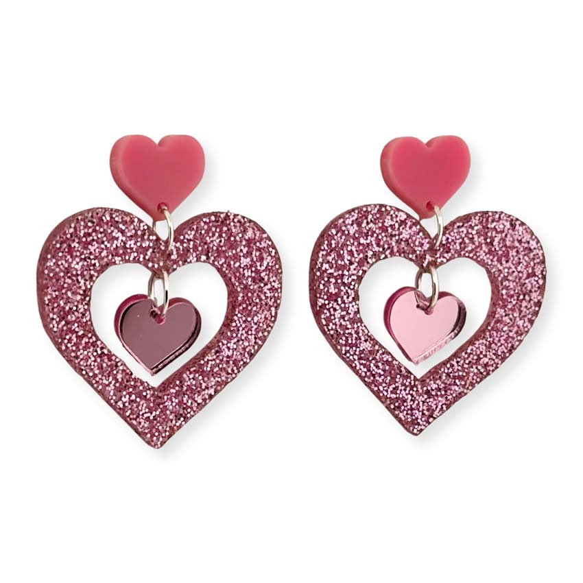 Pink Heart Drop Earrings By Wintersheart