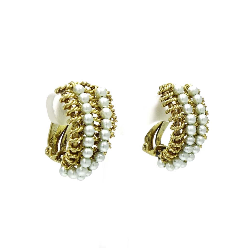 Vintage Wire And Pale Blue Pearls Earrings By Elfe Of Italy