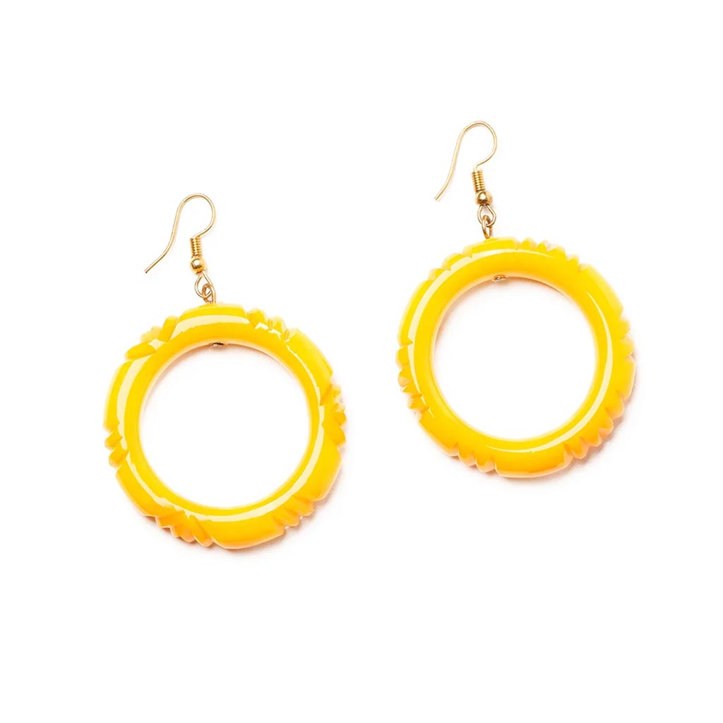 Yolk Heavy Carved Drop Hoop Earrings By Splendette